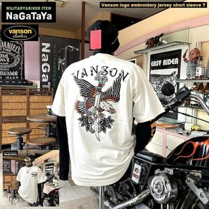 VANSON バンソン NVST-2404 TATOO ロゴ刺繍 天竺 半袖Tシャツ XLサイズ ナチュラル メンズ トップス バイカーウエア