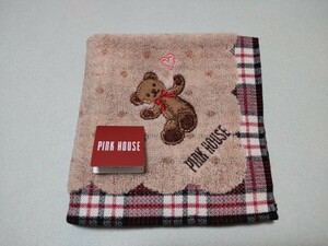  Pink House PINK HOUSE hand towel towel handkerchie teddy bear .. check pattern rare 25 centimeter ×25 centimeter 