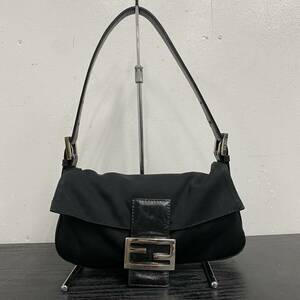 VV133 バッグ FENDI フェンディ マンマ ワンショルダー コットン×レザー ブラック シルバー金具 2321 26424 008 DARR マンマバケット