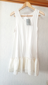  new goods CINEMA CLUB One-piece no- sleeve hem frill pretty white M tunic knees height tank top 