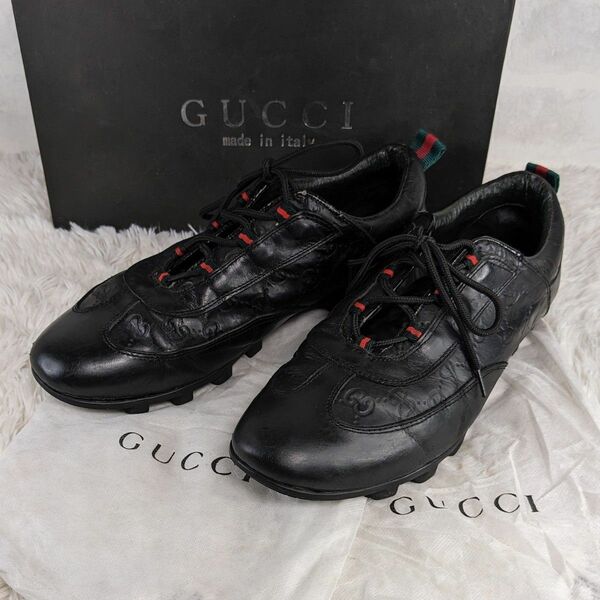 GUCCI　グッチ　スニーカー　GG柄　シマレザー　シェリーライン　ブラック　黒　箱付き