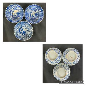 [4-222]蔵出骨董品 食器 古伊万里 KOIMARI 染付 芙蓉手飛蝗文 輪花皿 他 9点 小鉢/小皿 セットの画像3