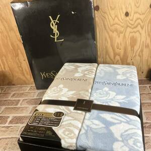 [4-395]イブサンローラン 綿毛布 2枚組 ペア 140×200cm 活生綿 YSL 寝具