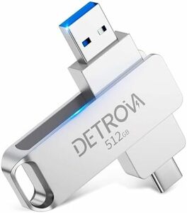 DETROVA USBメモリ 512GB 2in1 USB&Type-C メモリー フラッシュメモリ 外付け 容量不足解消 小