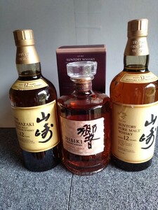 SUNTORY 山崎１２年（旧)ラベル700ｍｌ山崎１２年ピアモルト750ｍｌ響、ブロサムチョイス700ｍ箱付き訳ありです。