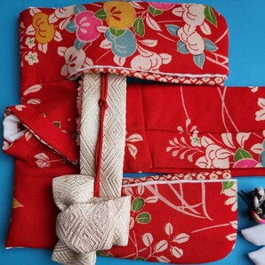 ◆リカちゃんの正絹お着物、赤色に花、handmade 、可愛い◆の画像7