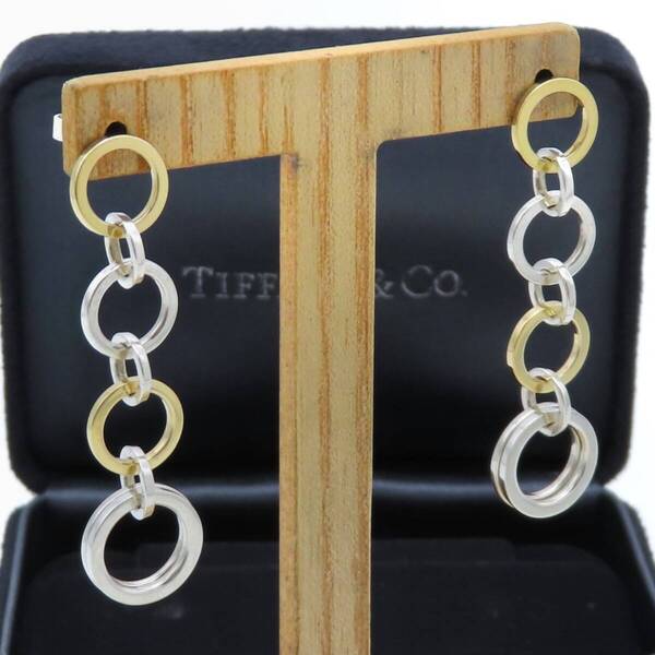 【送料無料】 極希少 美品 Tiffany&Co. ティファニー イエロー ゴールド シルバー 4連 サークル コンビ ピアス 750 K18 SV925 HA358