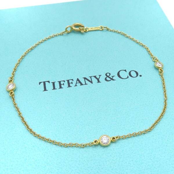 【送料無料】 未使用 Tiffany&Co. ティファニー イエロー ゴールド 3P ダイヤモンド バイザヤード ブレスレット 750 K18 HA62