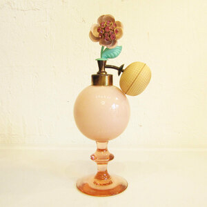 ★50s USA Vintage pink glass perfume bottles atomizer