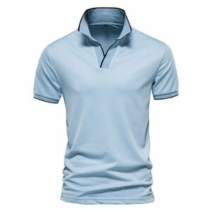 2XL ブルー ポロシャツ メンズ 半袖 無地 Vネック ゴルフ 白 POLO 夏 スポーツ 大きいサイズ おしゃれ アメカジ プレゼント 父の日 夏物