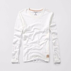 M ホワイト Tシャツ カットソー メンズ 長袖 無地 クルーネック 綿100％ 柔らかい カラフル カジュアル シンプル 春秋