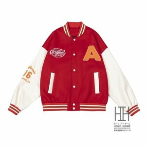 XL レッド スタジャン メンズ 革ジャン レザー 野球服 ma1 大きいサイズ 野球ジャンパー ジャケット スタジアムジャンパー 秋 冬 ブルゾン