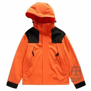 L オレンジ マウンテンパーカー メンズ レディース 登山服 防風 撥水 フード脱着可 迷彩 大きいサイズ