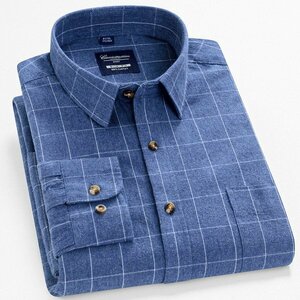 43/3XL 格子ブルー ネルシャツ ストライプシャツ チェックシャツ メンズ 長袖 ストライプ柄 チェック柄 柔らかい ポケット