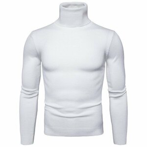 XL ホワイト ニットセーター メンズ 無地 タートルネック シンプル カジュアル 新作 トップス カラフル