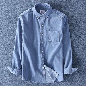 XL ブルー ボタンダウンシャツ コーデュロイ メンズ 長袖 コール天 柔らかい 綿100％ 春 秋冬