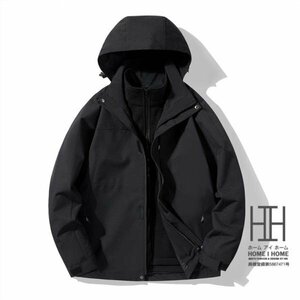 4XL Wブラック マウンテンパーカー メンズ レディース 3way フード脱着可 登山服 防風 ボアライナー付き 取り外し可 フリース 撥水