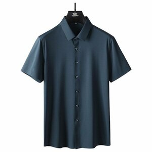 2XL ダークグリーン 父の日 ワイシャツ ドレスシャツ メンズ 半袖 無地 ストレッチ 滑らかい 柔らかい ノーアイロン 上質 ビジネス