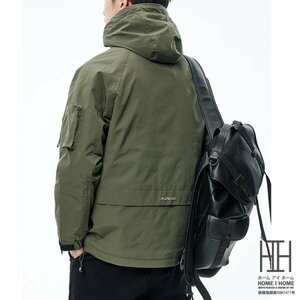 3XL ミリタリーグリーン 中綿ジャケット メンズ アウター フード メンズアウター 冬 マウンテンパーカー 登山服 防風 撥水 おしゃれ 大きい