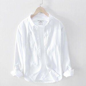 M ホワイト カジュアルシャツ 白シャツ 長袖シャツ メンズ 長袖 無地 綿100％ 柔らかい ビジネス カジュアル シンプル トップス 羽織り