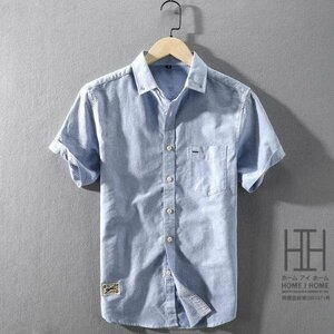 3XL ブルー シャツ メンズ メンズシャツ メンズ 半袖シャツ オックスフォードシャツ 夏服 ボタンダウンシャツ メンズ