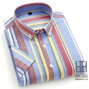 2XL D2212 シャツ メンズ メンズシャツ 半袖 オックスフォードシャツ ボタンダウンシャツ ストライプ 柄シャツ クールビズ 夏服