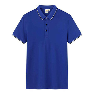 L ブルー ポロシャツ メンズ ユニセックス レディース 半袖 ライン入り ゴルフ かわいい おしゃれ 綿 100％ 男女兼用 涼しい