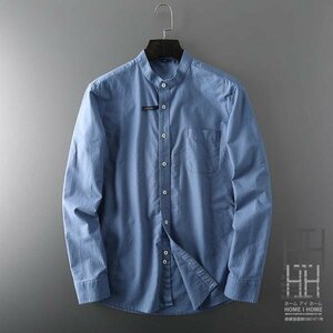 4XL 805デニムブルー シャツ メンズ メンズシャツ メンズ 長袖シャツ シャツ バンドカラーシャツ スタンドカラーシャツ メンズ