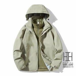 XL Wグリーン マウンテンパーカー メンズ レディース 3way フード脱着可 登山服 防風 ボアライナー付き 取り外し可 フリース 撥水