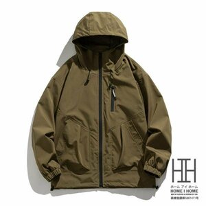 3XL カーキ マウンテンパーカー メンズ 登山服 フード付き 防風 ワーク 作業 おしゃれ ライトアウター パーカー 大きい 秋服