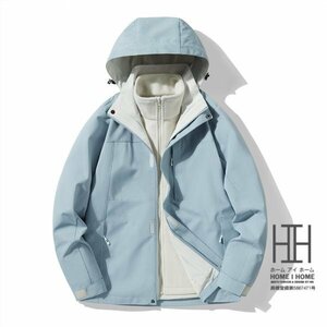 3XL Wネイビー マウンテンパーカー メンズ レディース 3way フード脱着可 登山服 防風 ボアライナー付き 取り外し可 フリース 撥水