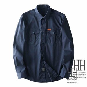 4XL ネイビー シャツ メンズ メンズシャツ 長袖シャツ シャツ ワークシャツ ミリタリーシャツ ウォッシュ加工 カバーオール