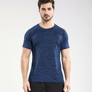 XL ブルー Tシャツ メンズ 半袖 トレーニング スポーツウエア メッシュ ストレッチ 速乾 ジム トップス 運動 ランニング 男性 丸首
