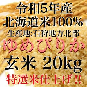 令和5年度産北海道米100%ゆめぴりか玄米20キロ特選米仕上げ