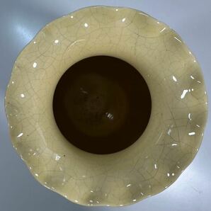 布志名焼 黄釉花瓶 島根の焼物 出雲焼 日本出雲製陶舍花器 花入 陶器 の画像6