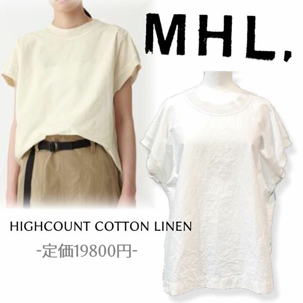 MHL. マーガレットハウエル HIGHCOUNT COTTON LINEN ハイカウントコットンリネン 半袖 カットソー シャツ M