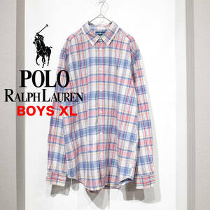  【キッズ/レディース】BOYS XL（18−20） / 90 00s POLO RALPH LAUREN ポロ ラルフローレン マドラスチェック BDシャツ 青 赤 白 