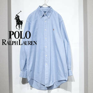 15-32（M位） / 90年代 POLO RALPH LAUREN ポロ ラルフローレン オックスフォード BDシャツ ブルー サックス 青 プレッピー コットン