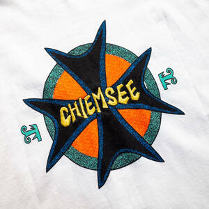 XL / CHIEMSEE キムジー 刺繍ロゴ プリント コットン 白 Tシャツ ホワイト サーフ セーリング アウトドア モックネック ドロップショルダー