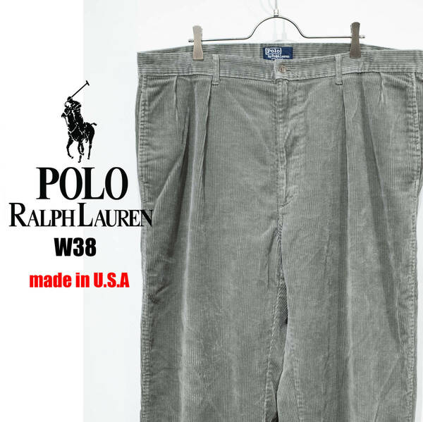 【USA製】W38 / 80s 90s POLO RALPH LAUREN ヴィンテージ ポロラルフローレン ツータック コーデュロイパンツ オリーブ グレー ゆるダボ