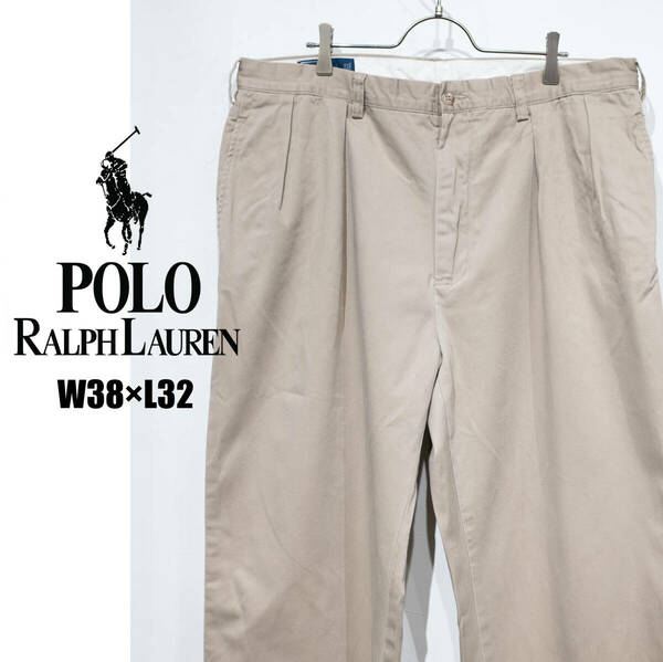 W38L32 / 90年代 POLO RALPH LAUREN ポロラルフローレン ツータック ポロチノ チノパン ワイドパンツ アンドリュー ハイウエスト ベージュ