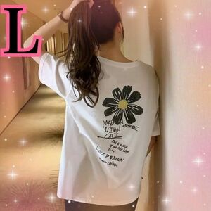 ビッグTシャツ 白 オーバーサイズ　花柄　デイジー　半袖　シンプル 韓国 ホワイト