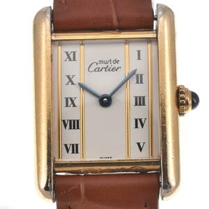 △ カルティエ CARTIER 5057001 マストタンク ヴェルメイユ SV925(GP)/レザー クォーツ レディース 良品 B#125920