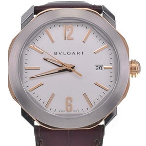  BVLGARY BVLGARI OC41C6SPGLD Okt Rome Date SS/K18RG/ кожа самозаводящиеся часы мужской прекрасный товар коробка * с гарантией .C#130682