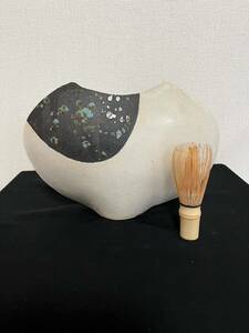 【在銘】陶器製 変形 花器 管理NO120 フラワーベース 花瓶 華道 華展 花展 いけばな 生け花