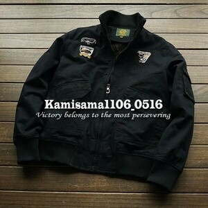 G892※XXXXL(XXL程度)/新品★KALD 黒 メンズ 刺繍ワッペン ミリタリーMA-1 裏ボア ジャケット フライトブルゾン ジャンパー