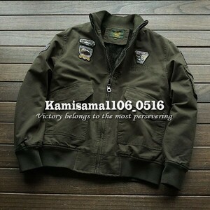 G891※XXL(L程度)/新品★KALD 緑 メンズ 刺繍ワッペン ミリタリーMA-1 裏ボア ジャケット フライトブルゾン ジャンパー