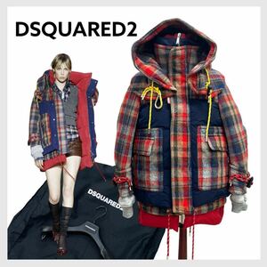 ガーメントハンガー付き DSQUARED2 ディースクエアード 2020年秋冬ミラノコレクション ランウェイ着用 チェック柄 切替 ダウンジャケット