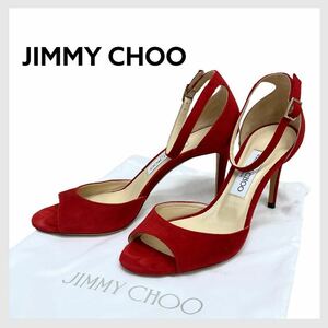 保存袋付き JIMMY CHOO ジミーチュウ スエードレザー アンクルストラップ付き オープントゥ ヒール パンプス