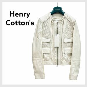 ハンガータグ付き Henry Cotton's ヘンリーコットンズ 羊革 ラムレザー コットン切替 シングルライダースジャケット レディース